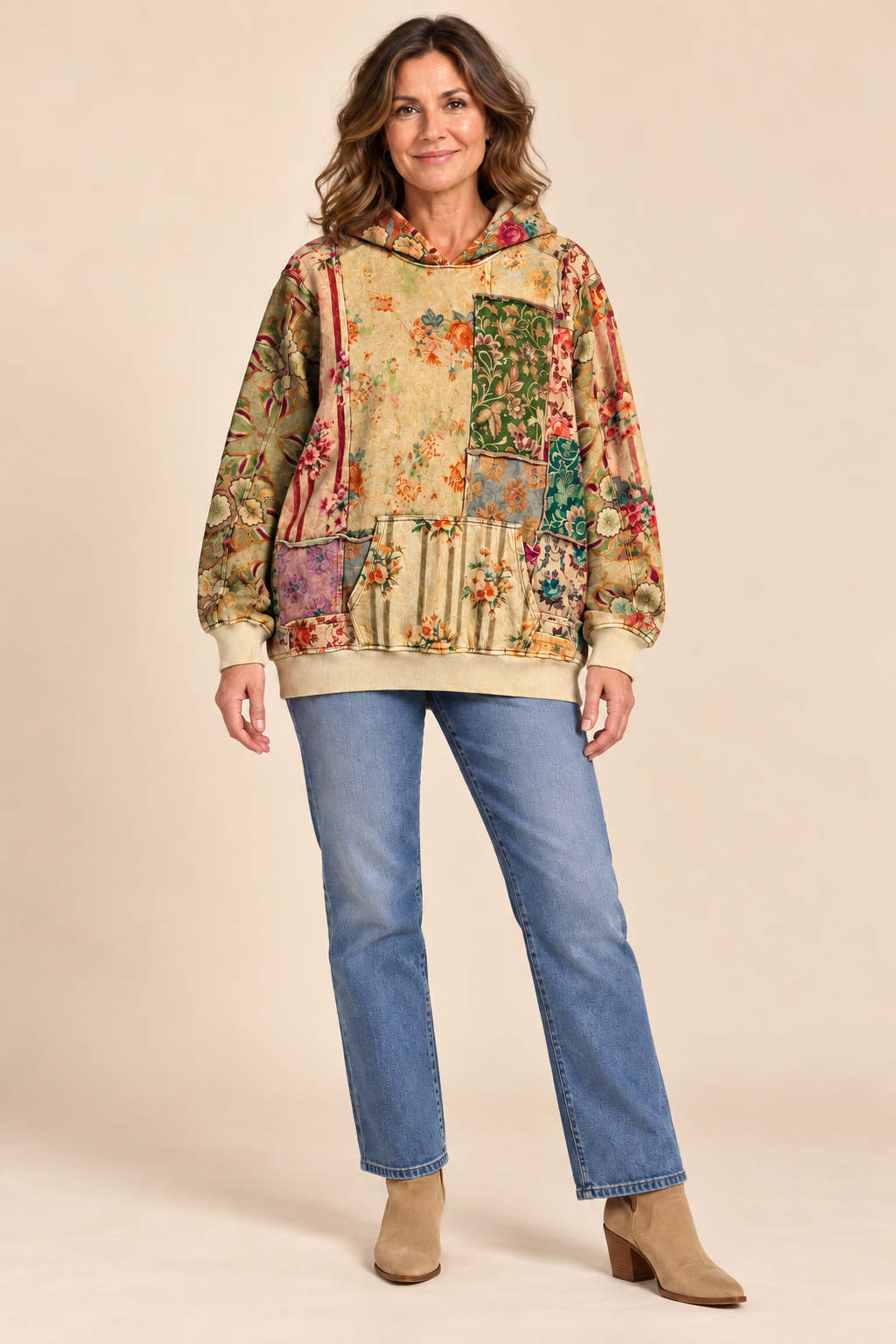 Paper Lace Tea Stain Floral & Stripe Cotton Hoodie