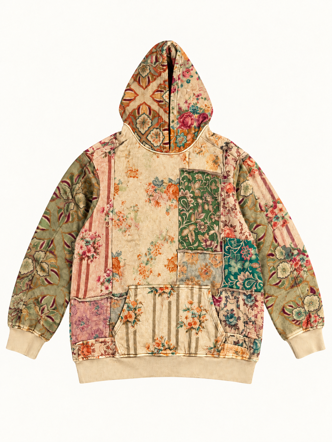 Paper Lace Tea Stain Floral & Stripe Cotton Hoodie