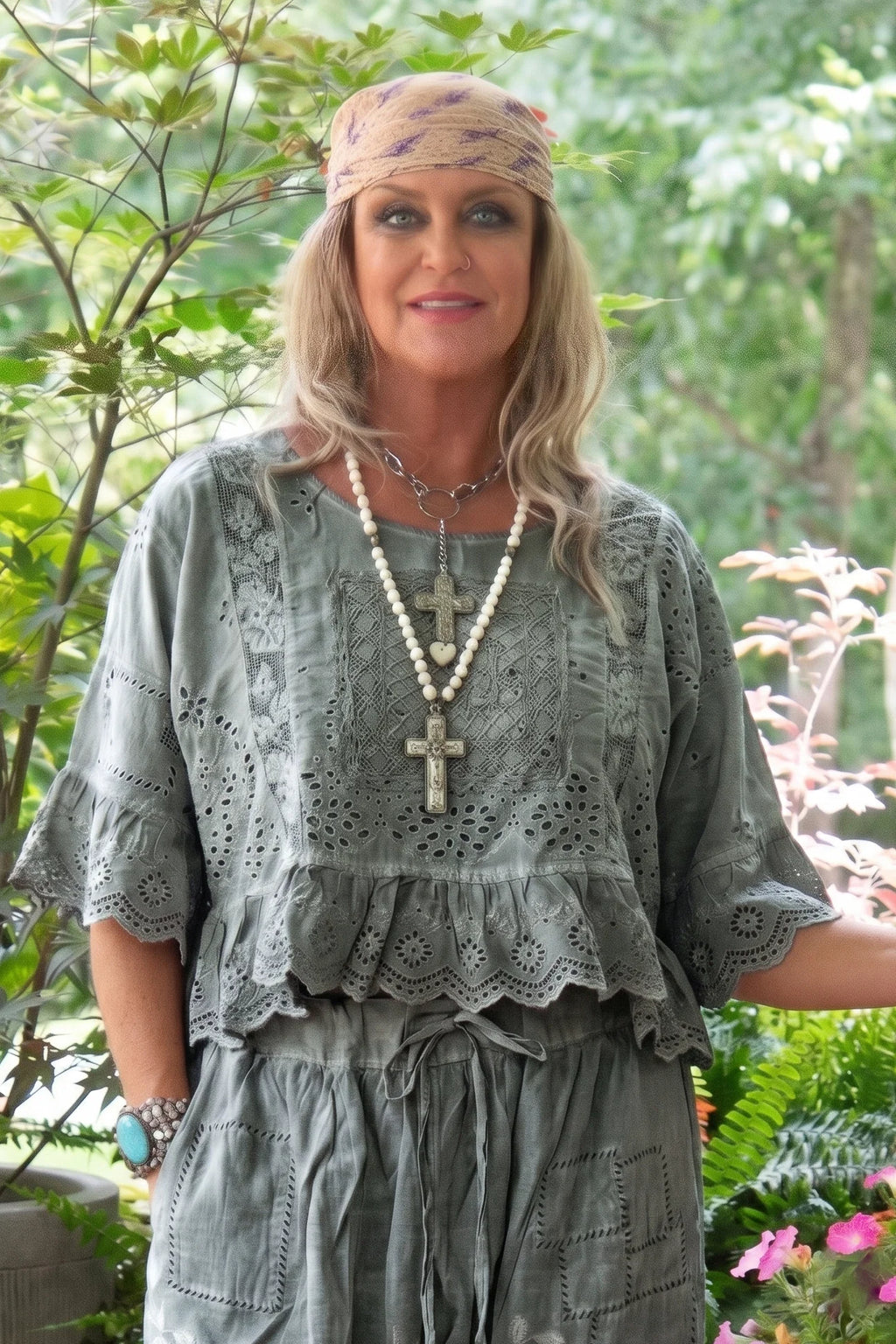 Jaded Gypsy Softly Worn Eyelet Crop Top