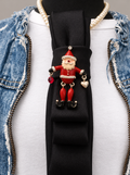 Heather Labas Black Tie Necklace with Santa & Pearl Strand