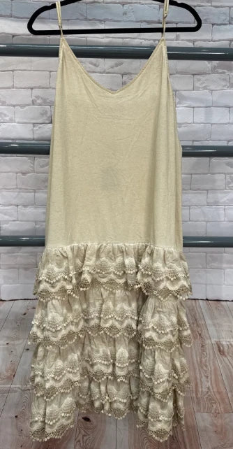 Rare Bird Distressed Ruffled Slip Dress  Tea Stain