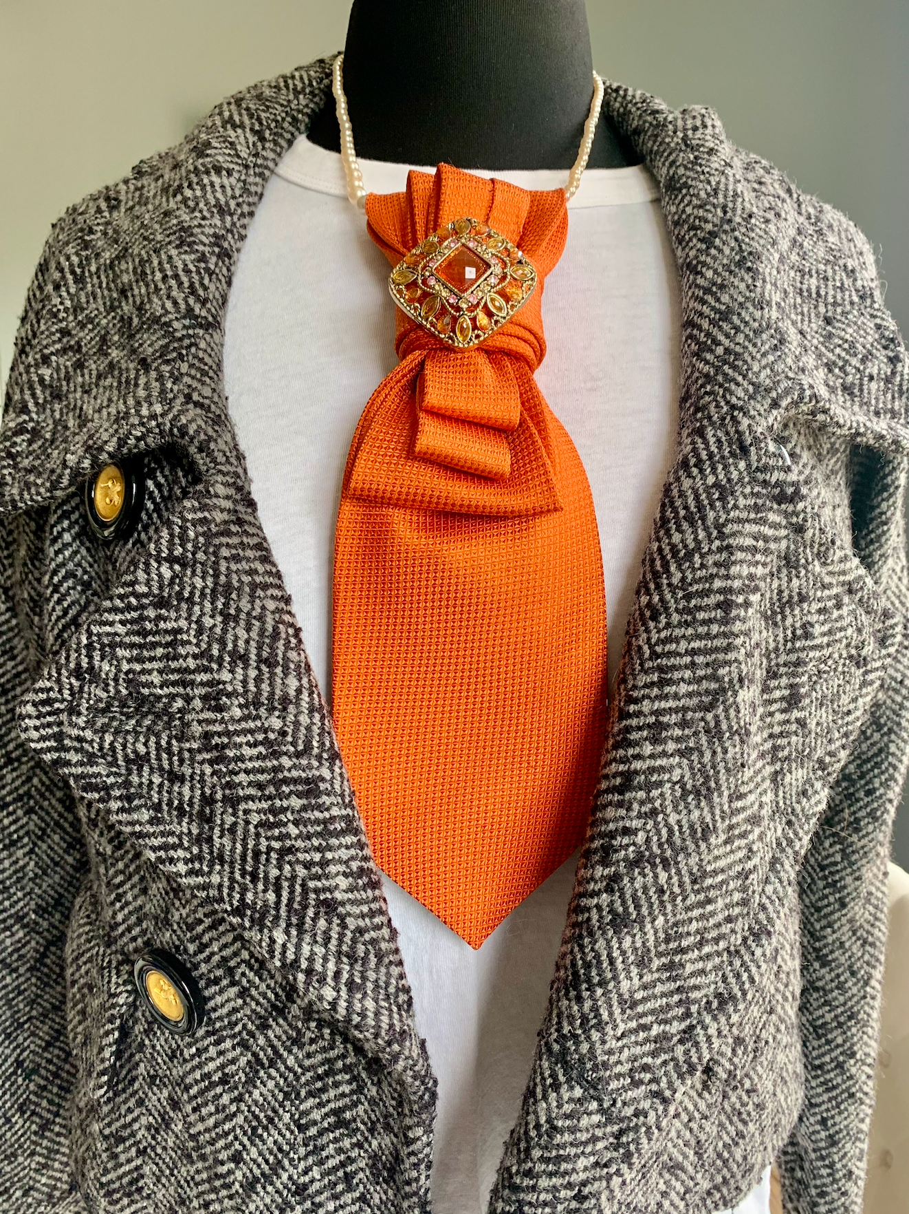 Heather Labas Custom Tie Necklace — Burnt Orange Amber Jewel