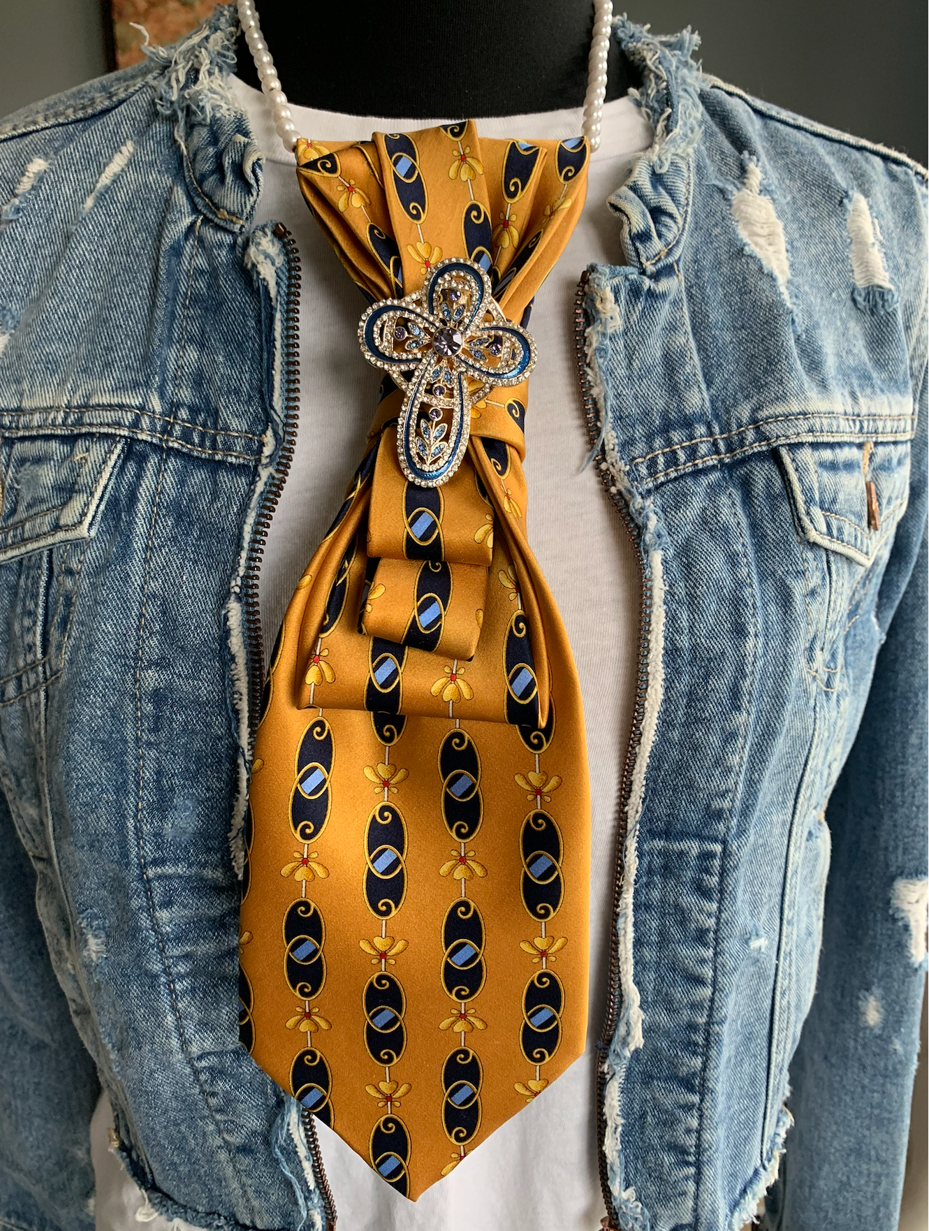 Heather Labas Custom Tie Necklace — Golden Amber Fleur-de-Lis