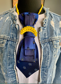 Heather Labas Custom Tie Necklace — Navy Floral Yellow Bead Crescent