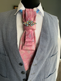Heather Labas Custom Tie Necklace — Pink Paisley Ascot with Jeweled Brooch
