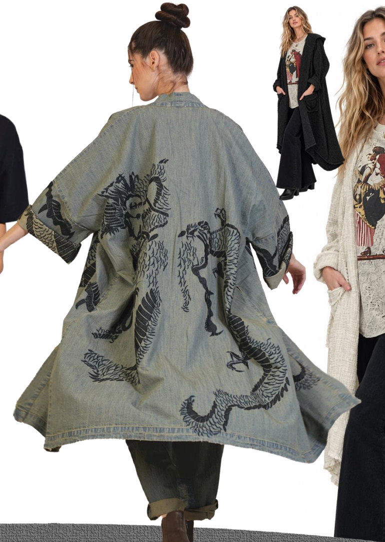 Paper Lace Denim Dragon Kimono