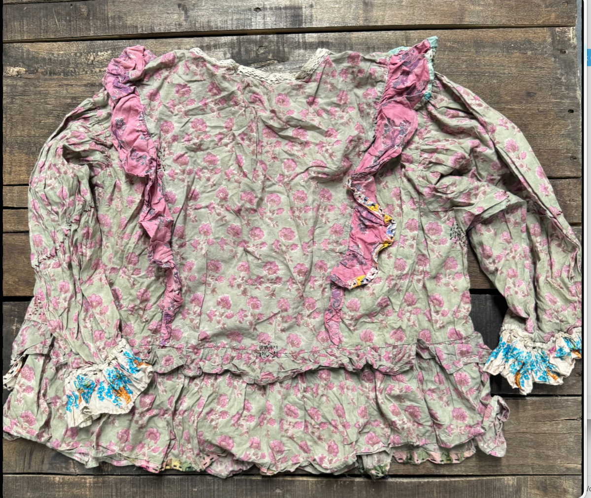 House of Jaded Gypsy Dusty Bloom Top - Olive, O/S