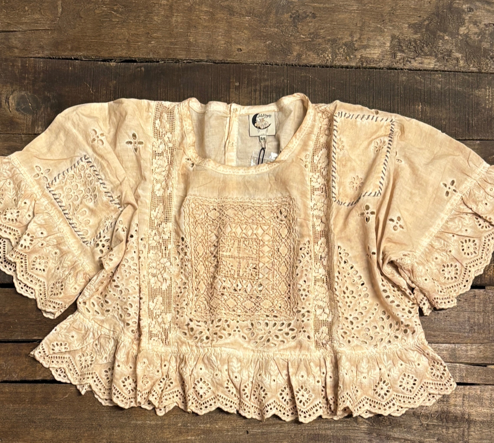 Jaded Gypsy Softly Worn Eyelet Top - Oatmeal