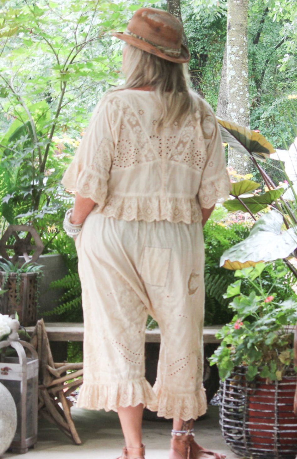 Jaded Gypsy Softly Worn Eyelet Top - Oatmeal