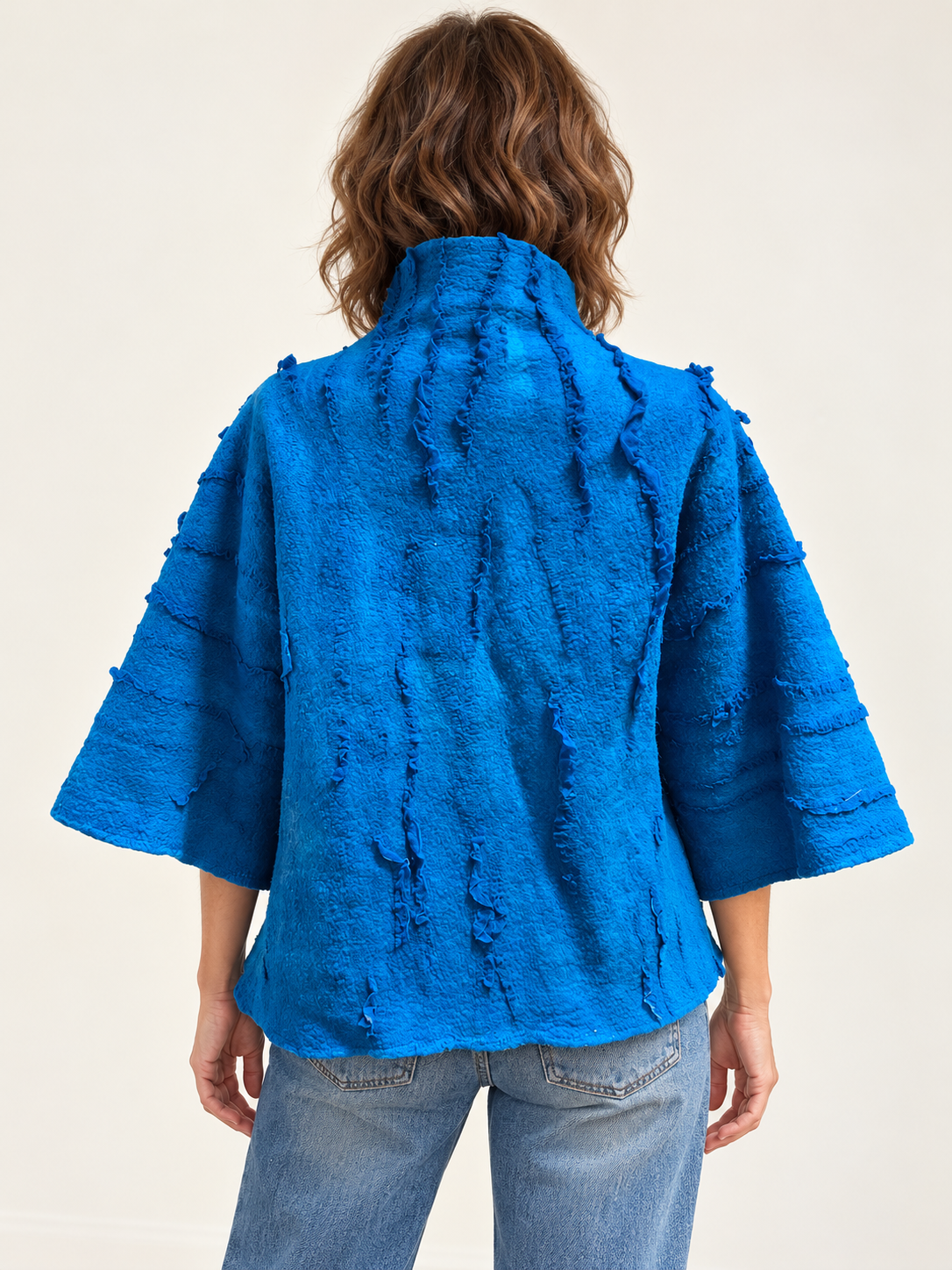 Electric Blue Silk and Wool pulled fiber open front Jacket