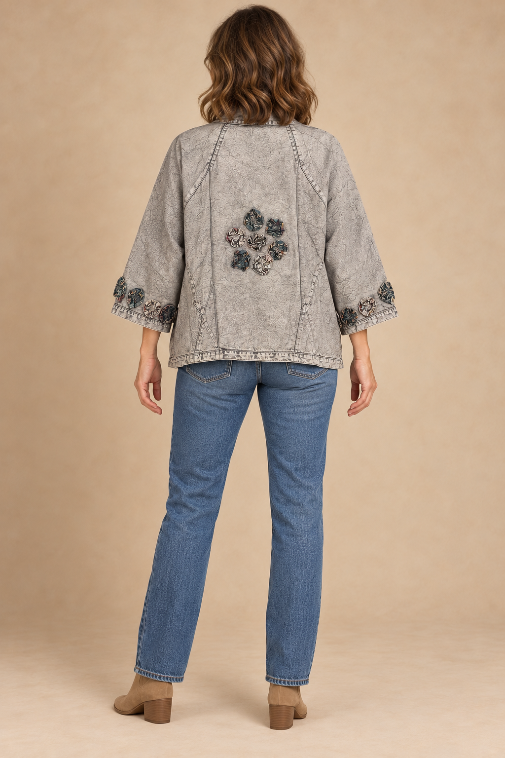 Paper Lace Grey Flower Embroidered Short Jacket