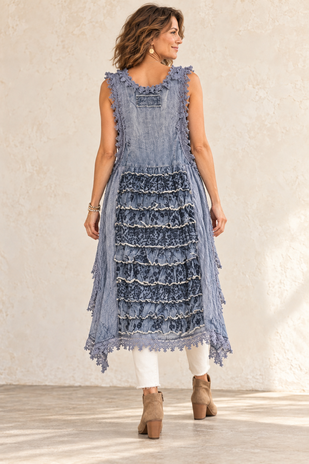 Ruffle Up Hi-Lo Top - Chambray
