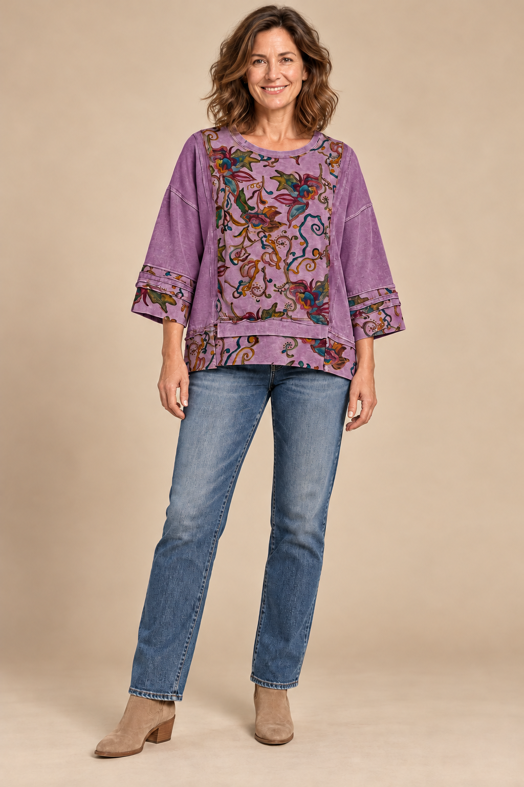 Paper Lace Purple Floral Print Sweatshirt