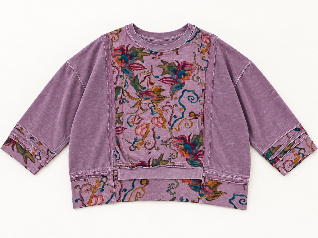 Paper Lace Purple Floral Print Sweatshirt