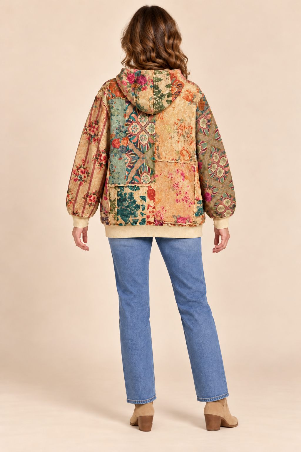 Paper Lace Tea Stain Floral & Stripe Cotton Hoodie