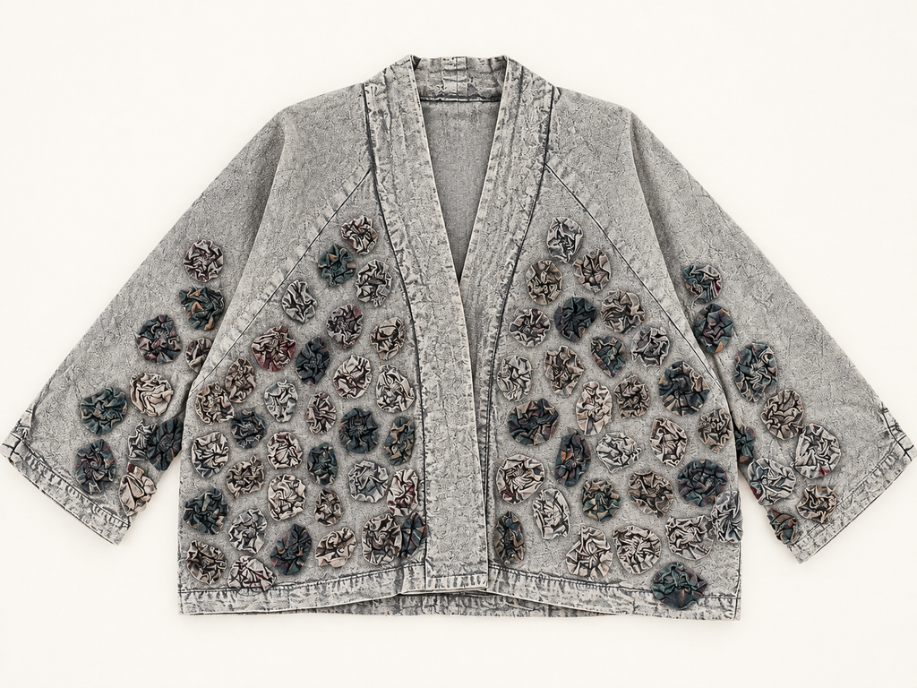 Paper Lace Grey Flower Embroidered Short Jacket