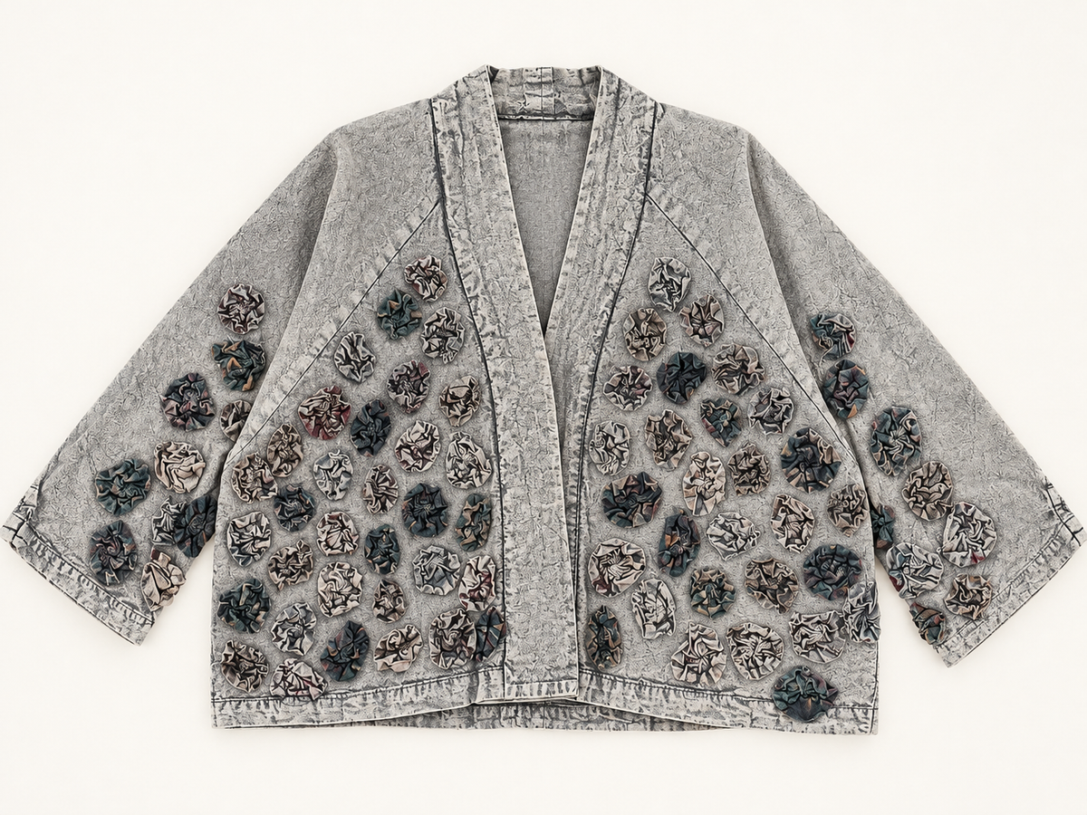 Paper Lace Grey Flower Embroidered Short Jacket