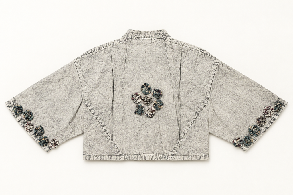 Paper Lace Grey Flower Embroidered Short Jacket
