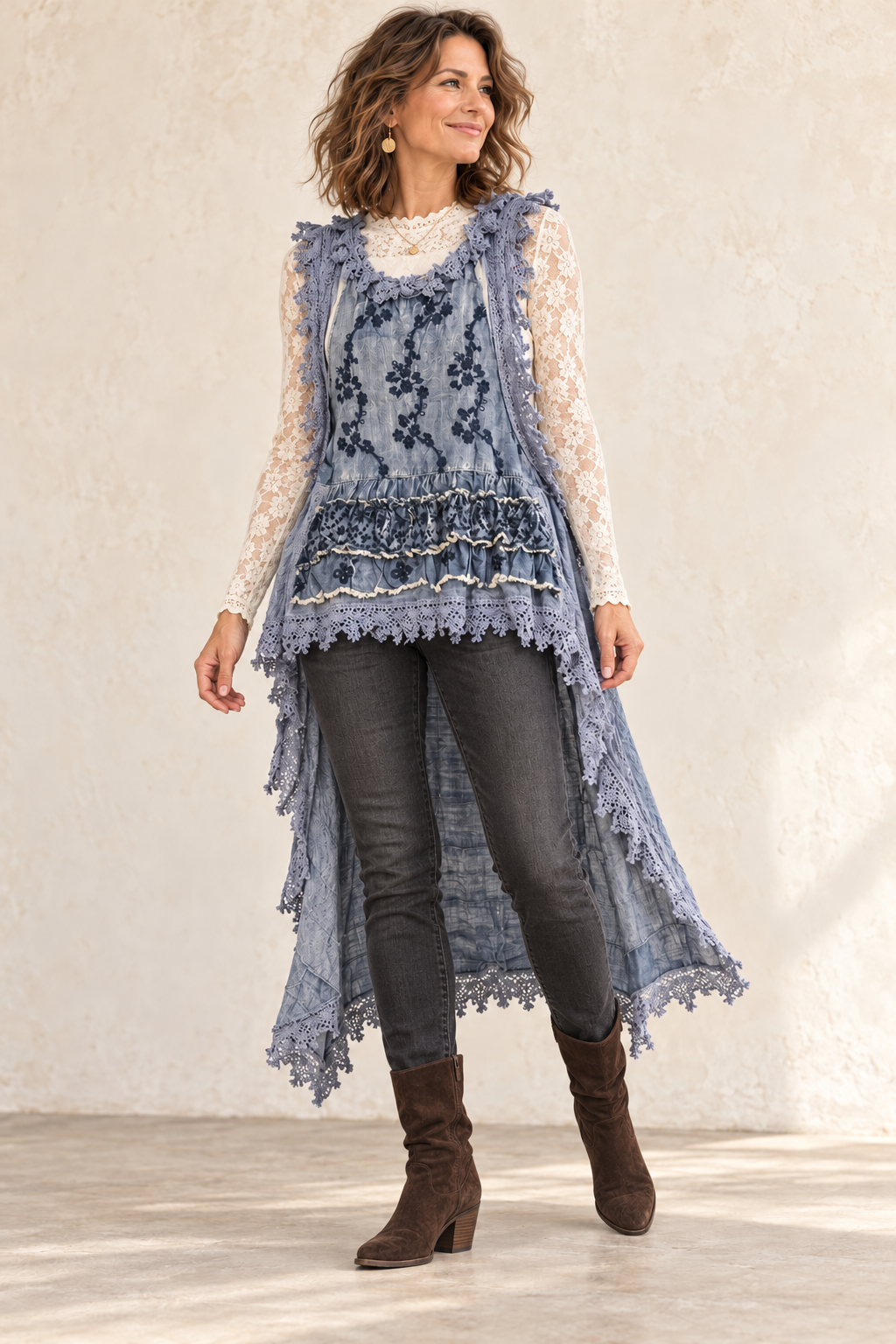 Ruffle Up Hi-Lo Top - Chambray