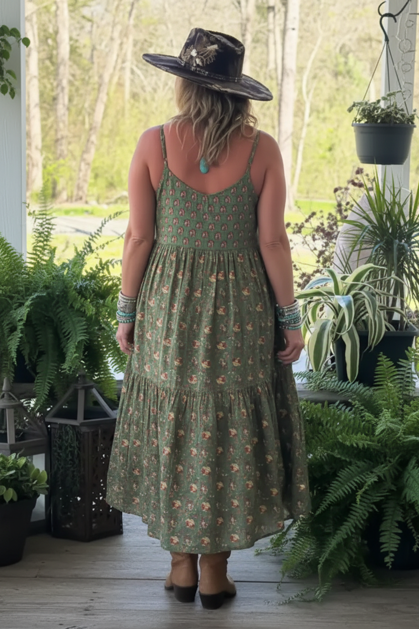 Back view of boho floral maxi dress