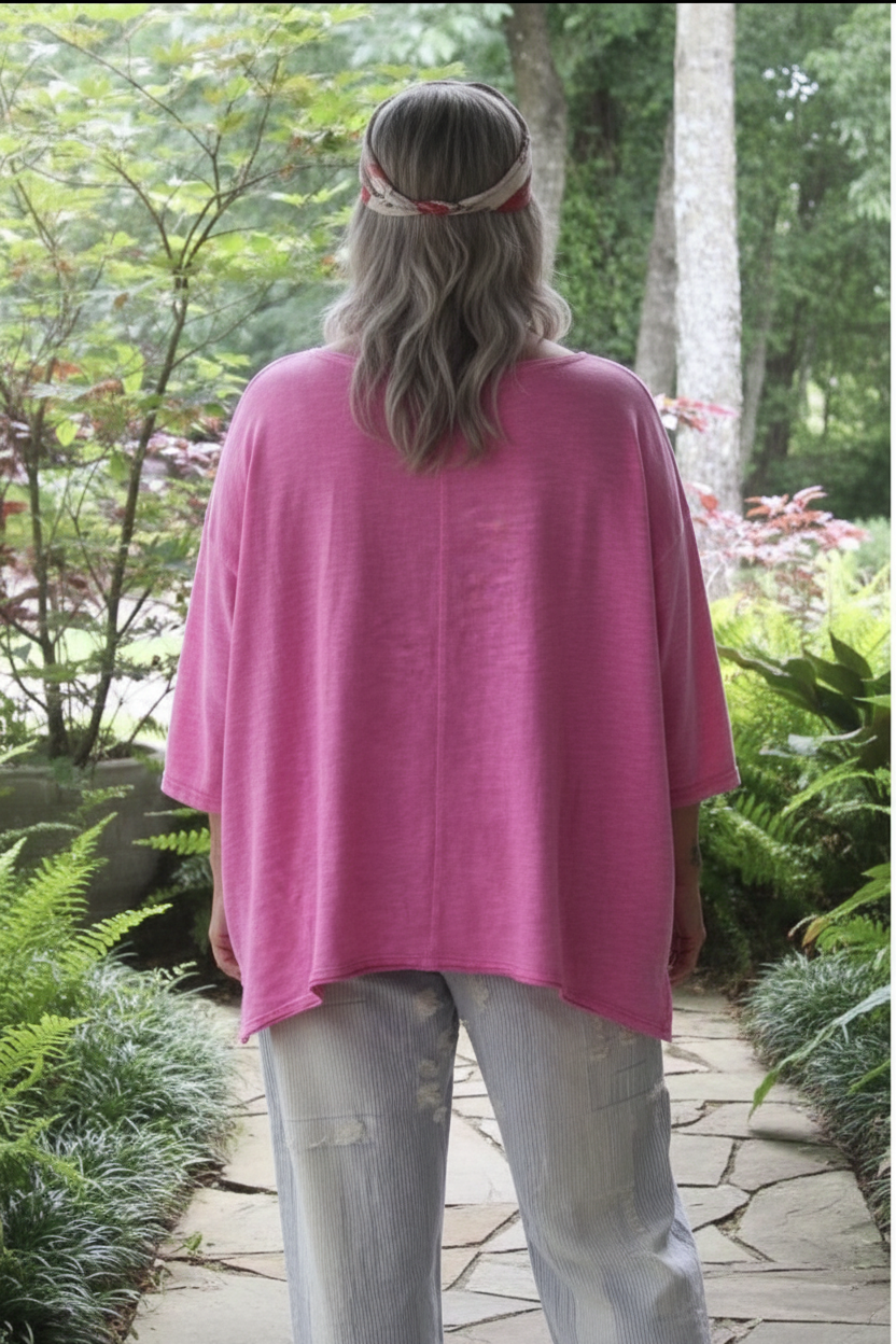 Back view of pink oversized top