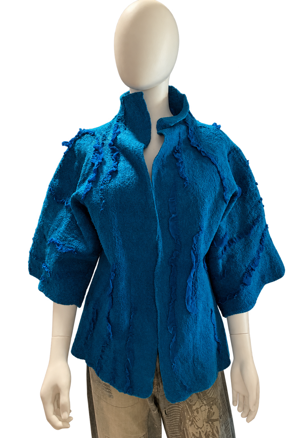Electric Blue Silk and Wool pulled fiber open front Jacket