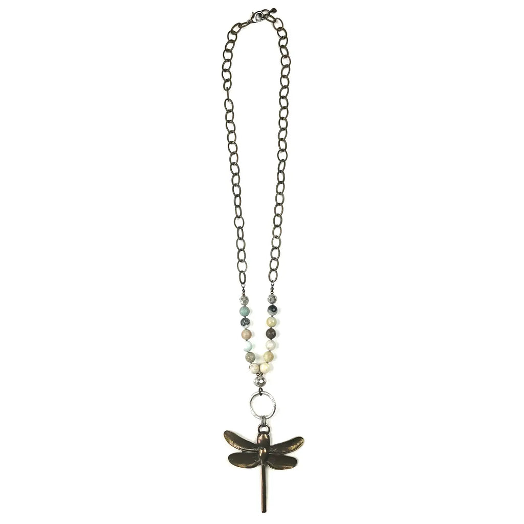 Nk Long Beaded & Chain W/Dragonfly Pendant