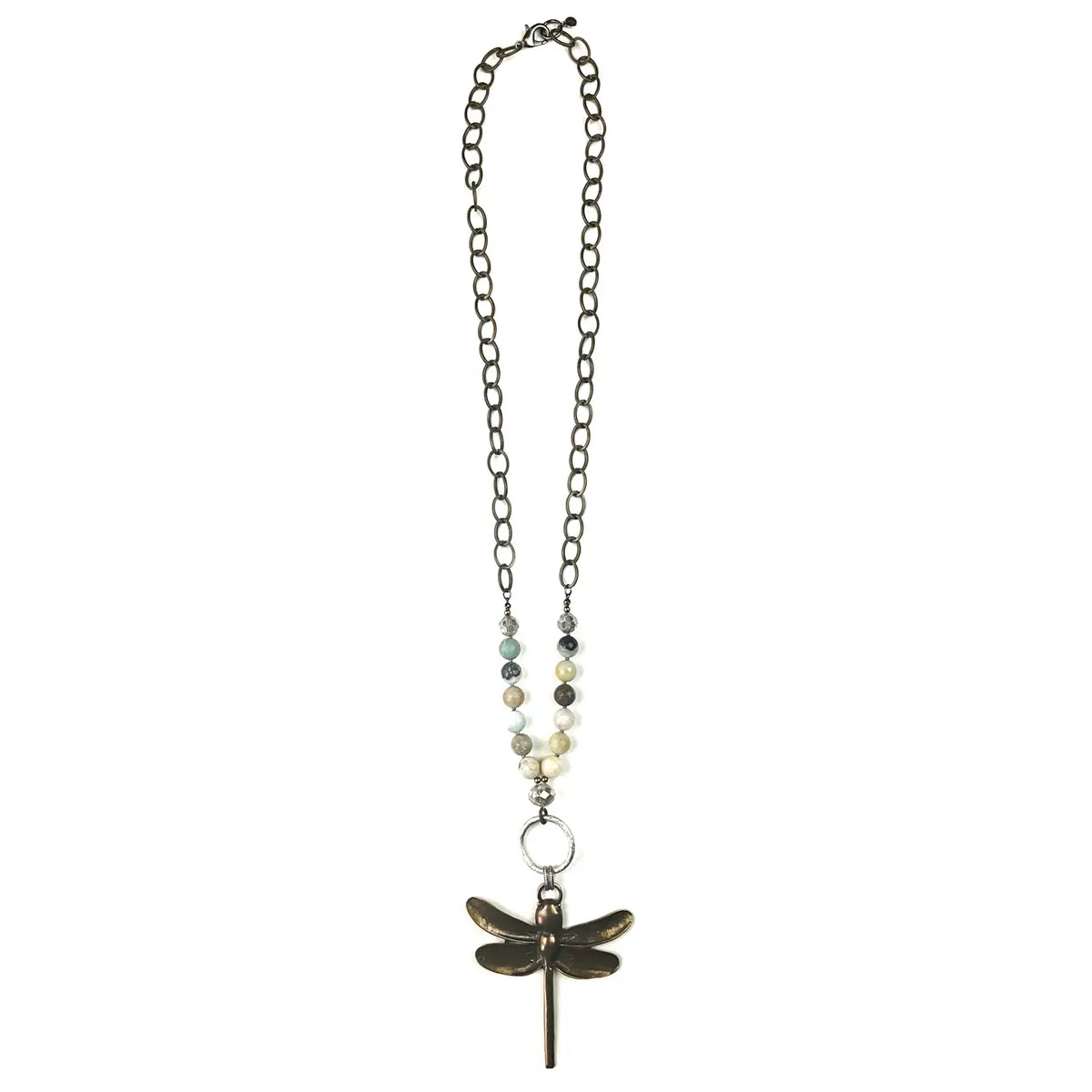 Nk Long Beaded & Chain W/Dragonfly Pendant