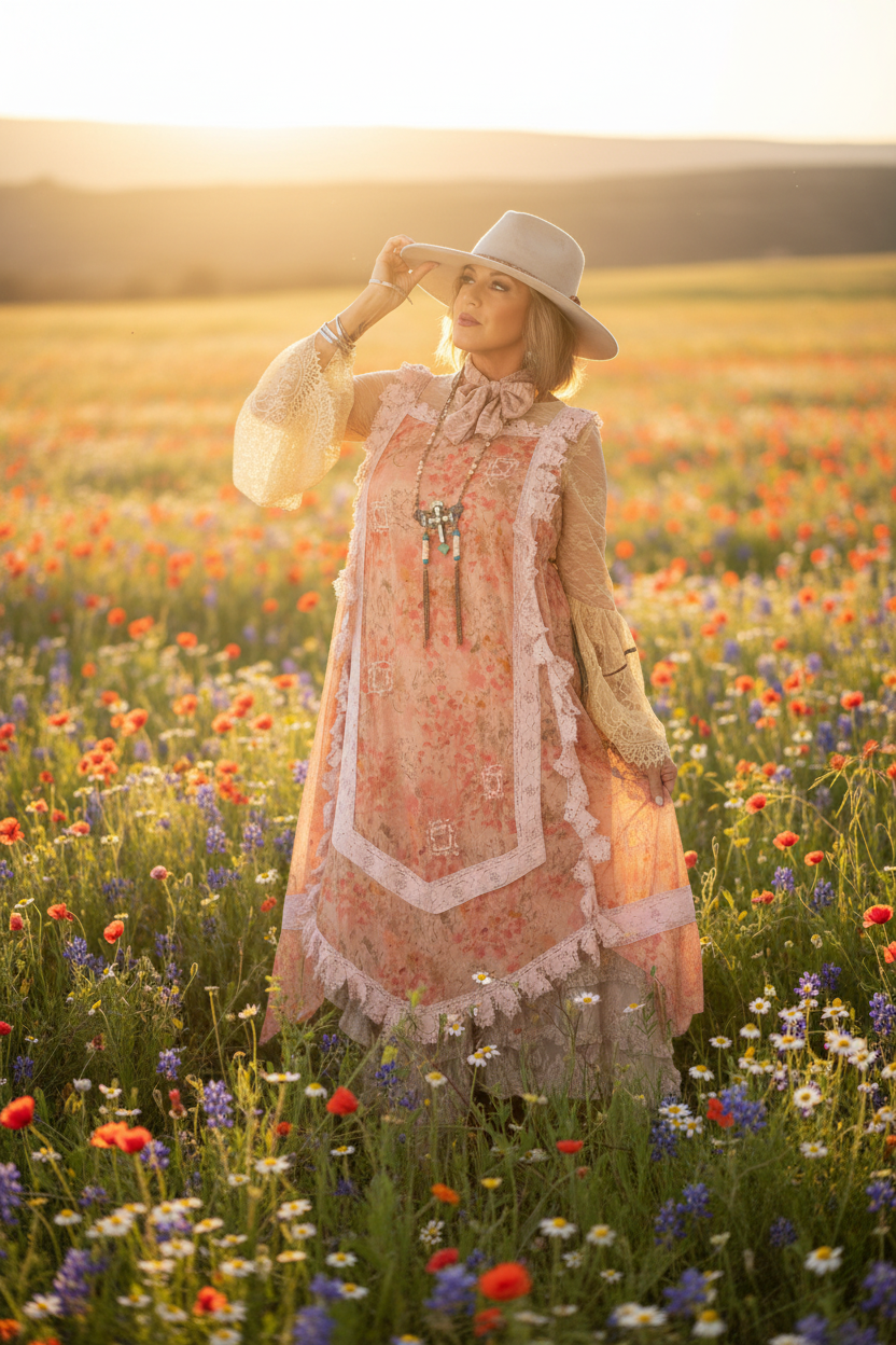 Boho Model in Wildflower Field