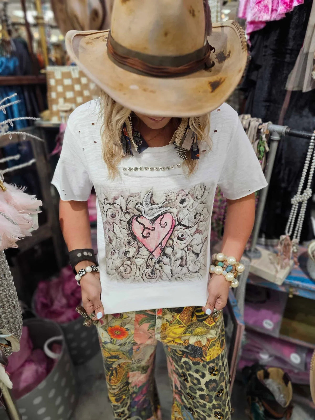 Rare Bird Whispering Dove Tattered Tee 3/4 Sleeve
