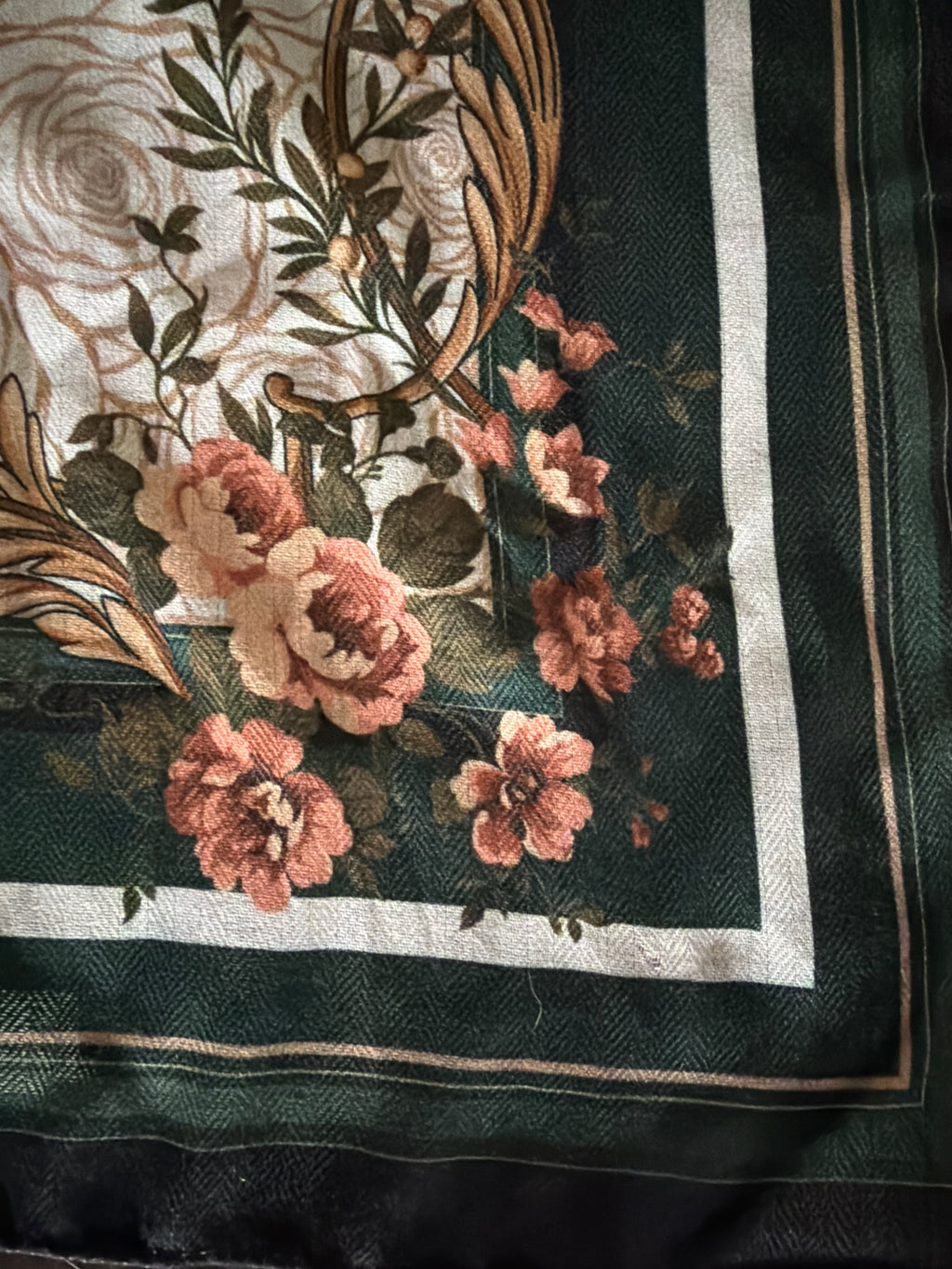 A Rare Bird Hunter Green Floral Scarf