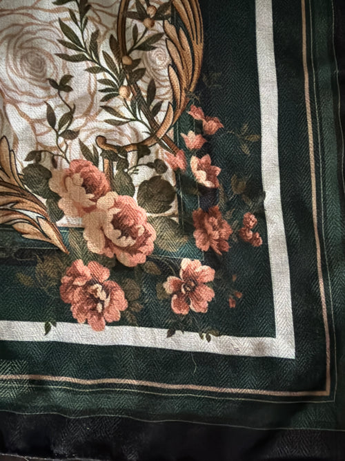 A Rare Bird Hunter Green Floral Scarf