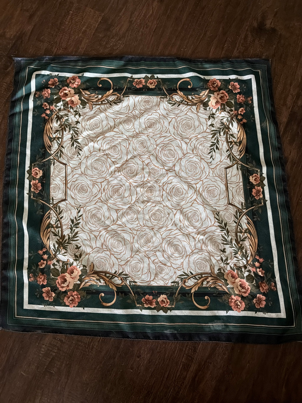 A Rare Bird Hunter Green Floral Scarf