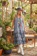Denim Distressed Ruffle Slip Dress - Chambray No Jacket
