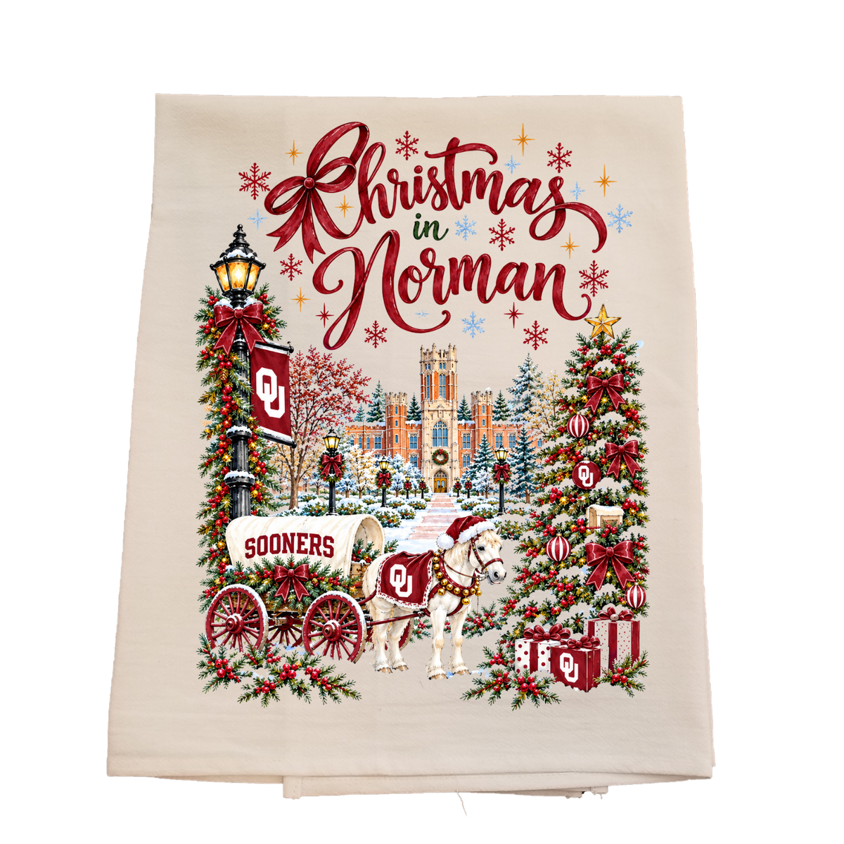 Christmas in Norman Tea Towel