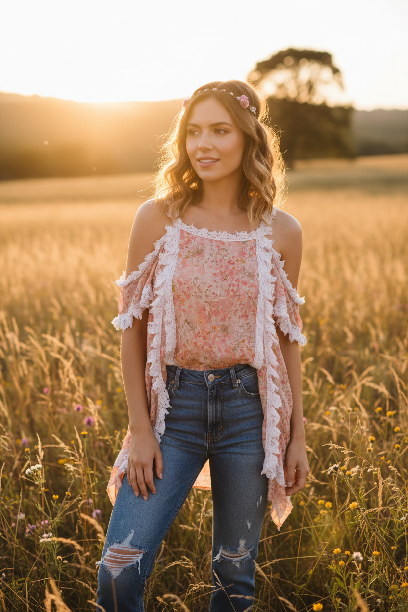 Floral Lace Top on Model