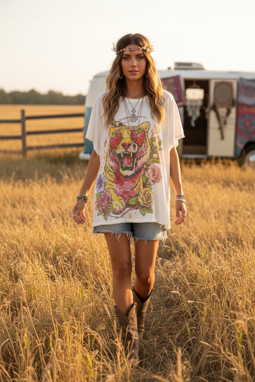Front - Groovy Tiger Tee on Model