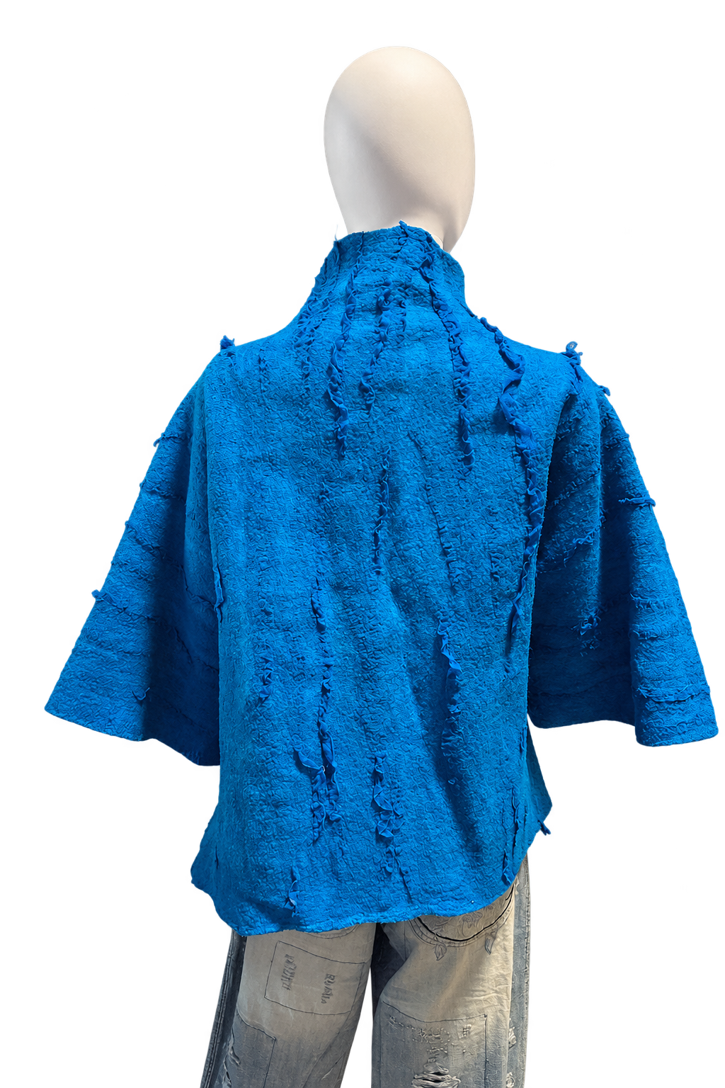 Electric Blue Silk and Wool pulled fiber open front Jacket