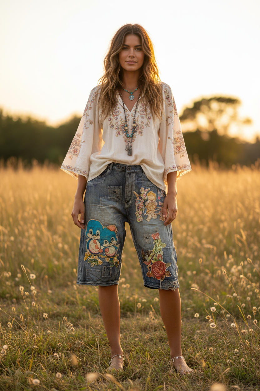 Model wearing Desert Drift Shorts - Flutter Away, front view