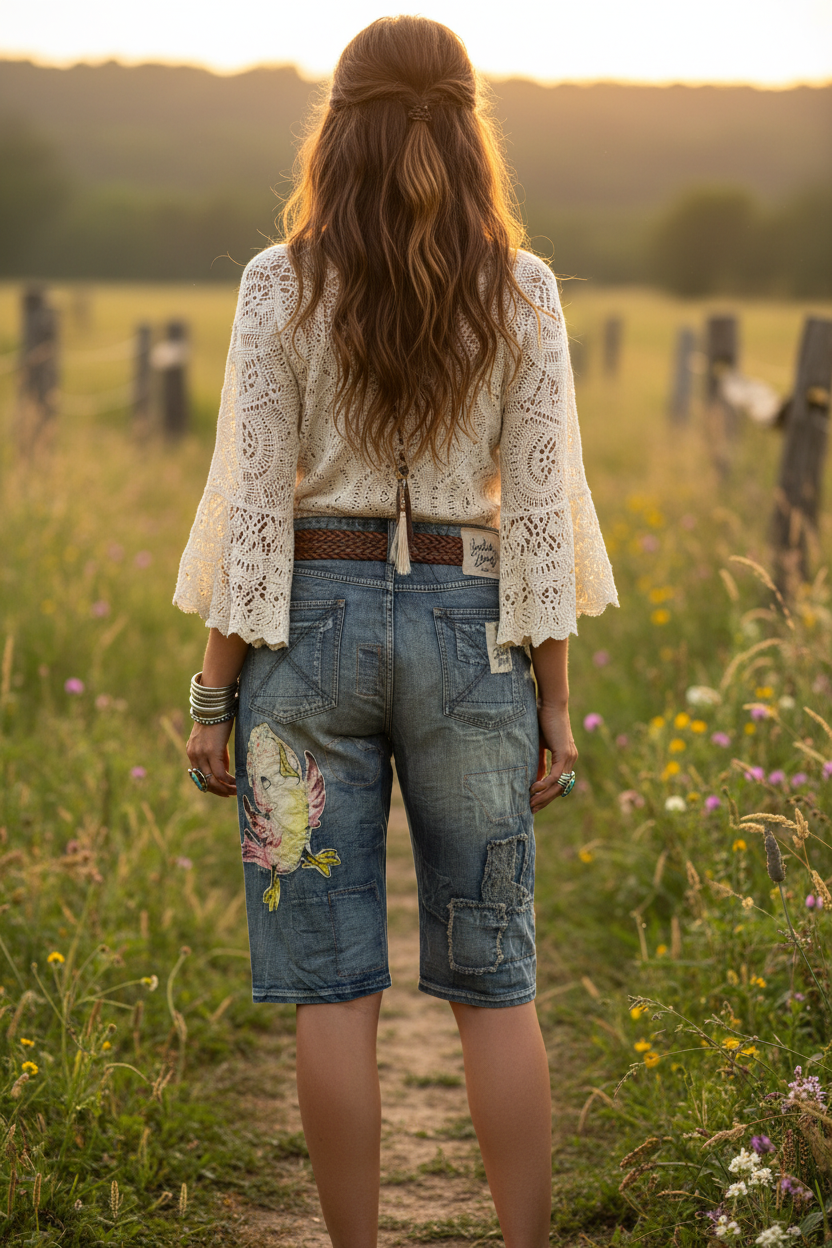Model wearing Desert Drift Shorts - Flutter Away, back view