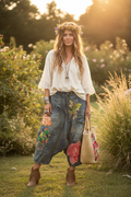 Model wearing Drifted Trail Harem Pant - Peaceful Days, front view