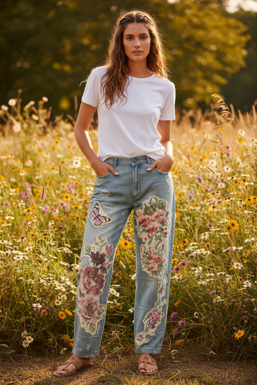 Jaded Gypsy Peace and Love Jeans - Floral