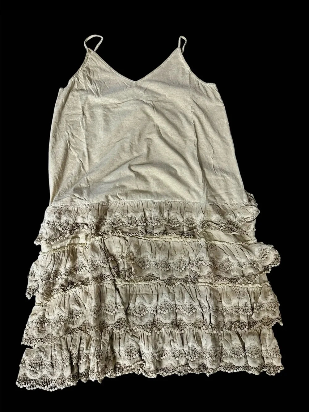 Rare Bird Distressed Ruffled Slip Dress  Tea Stain
