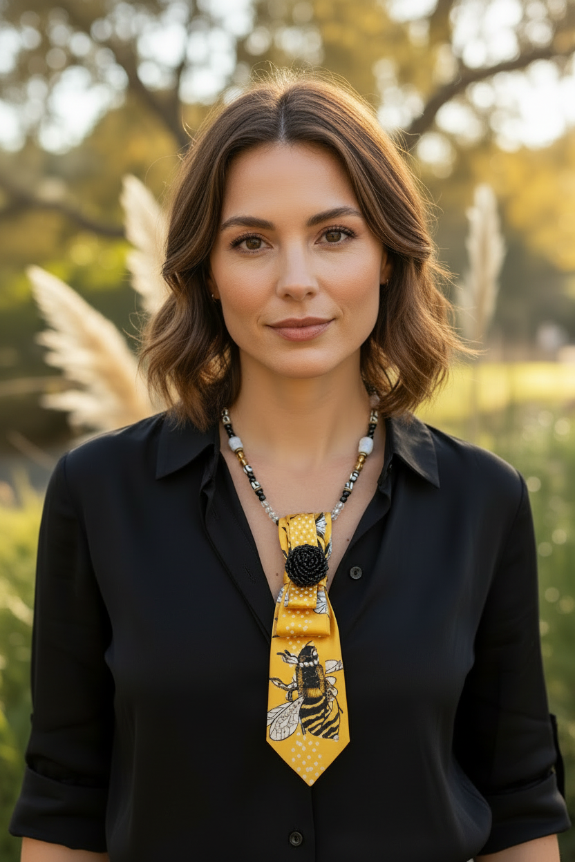 Rare Bird Bee Tie Necklace - Buttoned Up Collar