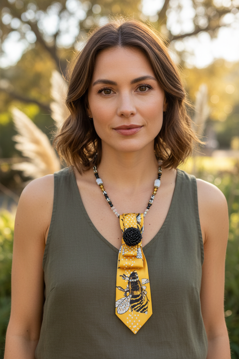 Rare Bird Bee Tie Necklace - Model Shot