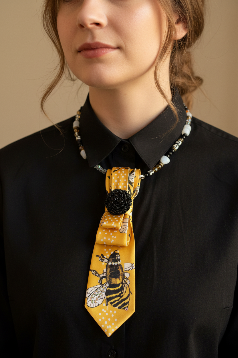 Rare Bird Bee Tie Necklace - Worn as Tie