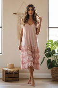 Rare Bird Pink Ruffled Slip Dress - On Model