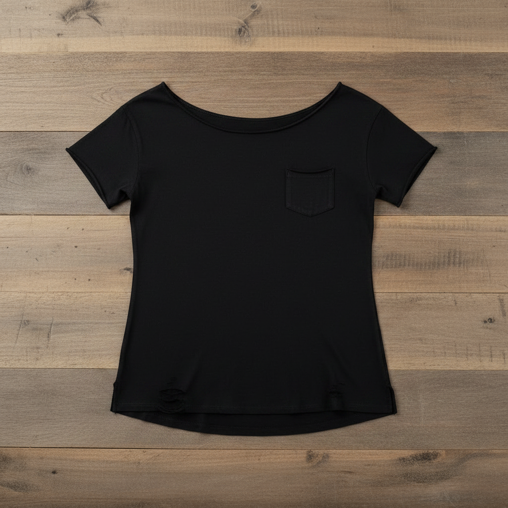 Ripped Pocket T – Black Flat Lay