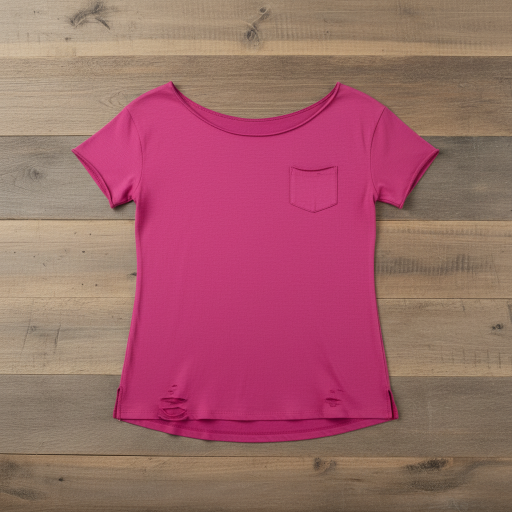 Ripped Pocket T – Fuschia Flat Lay