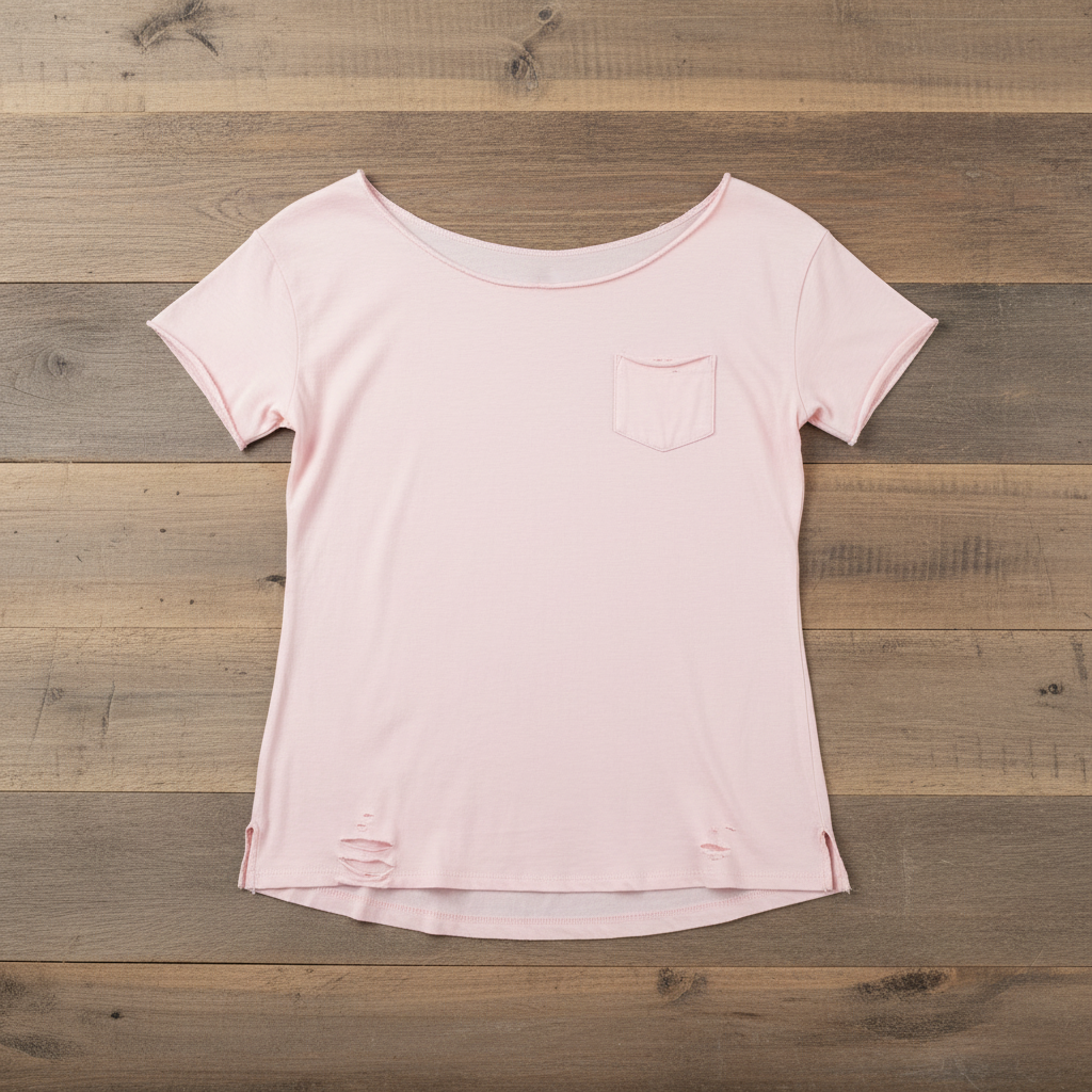 Ripped Pocket T – Light Pink Flat Lay